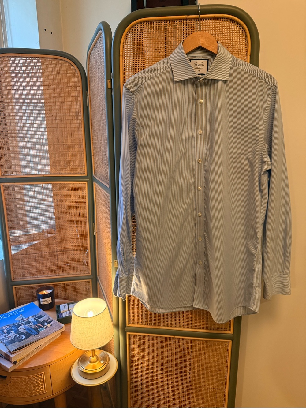 Charles Tyrwhitt Slim Fit Non Iron Dress Shirt 16/35 Blue Stripe